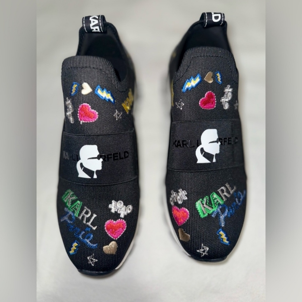 Karl Lagerfeld Mattia logo Embroidered stretch knit sneakers size 8.5 - Picture 4 of 7